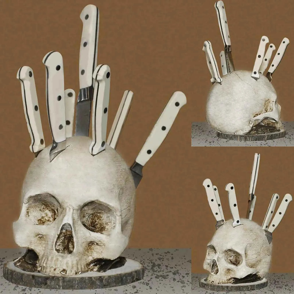Kitchen Rack For Knives Countertop Skull Head Shaped Kitchen Tools Storage Scary Decoration Home Organization For Fireplaces