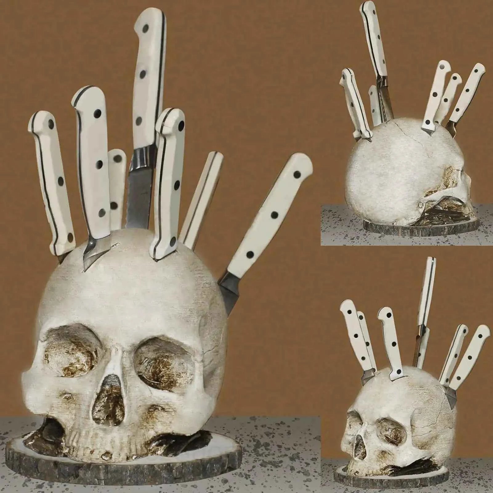 Kitchen Rack For Knives Countertop Skull Head Shaped Kitchen Tools Storage Scary Decoration Home Organization For Fireplaces