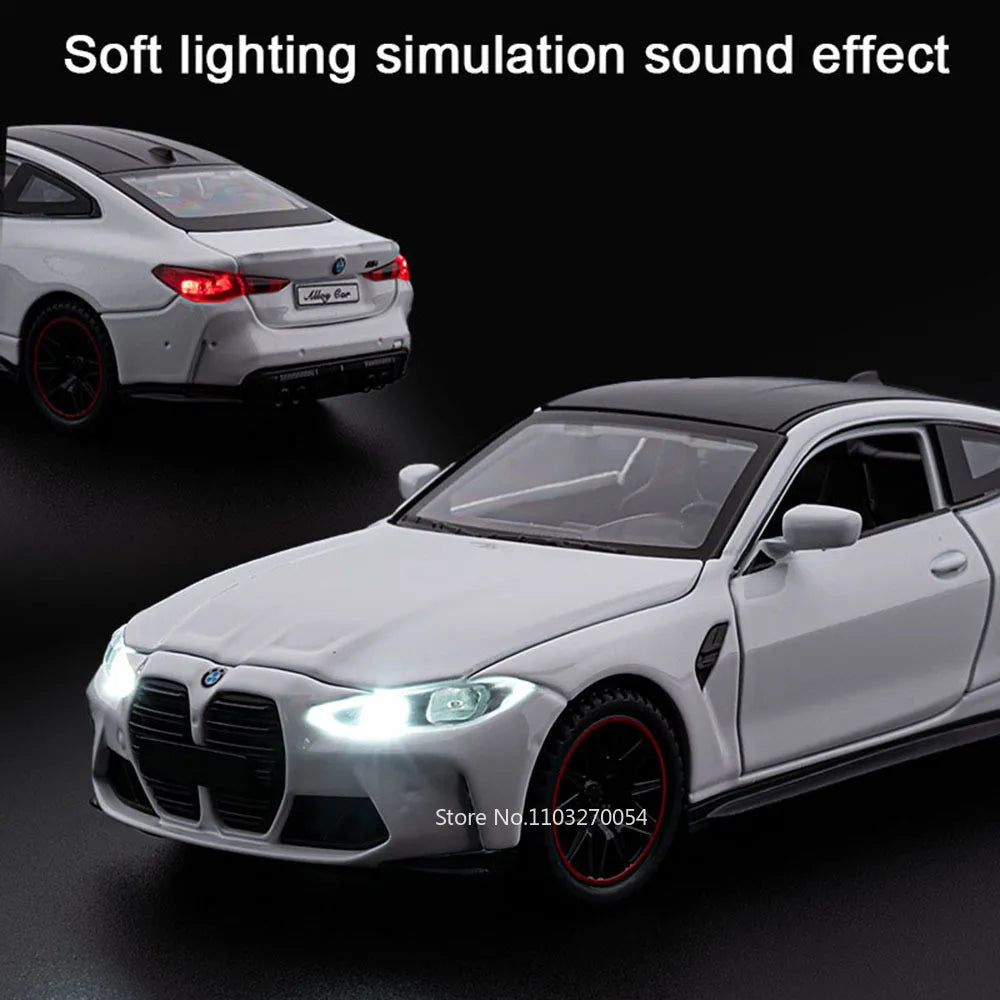 1:32 M4 M8 Miniature Car Alloy Diecast Model Toys 4 Doors Opened Rubber Tires Sound Light Pull Back Vehices Home Decor Ornaments