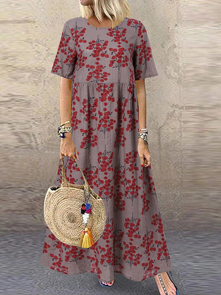 ZANZEA Summer Maxi Dress Women's Vintage Printed Sundress Casual Loose Short Sleeve Vestidos Vacation High Waist Robe Femme 2024