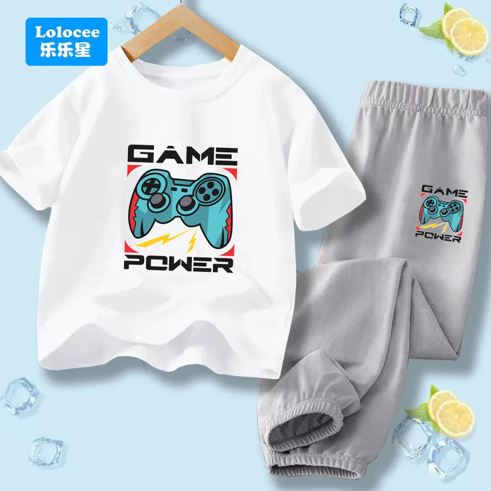 Kids Game Controller 2-Piece Outfit Set Short-Sleeve T-Shirt + Pants Summer Clothes Set for Boys Fashion Clothing YXJ01