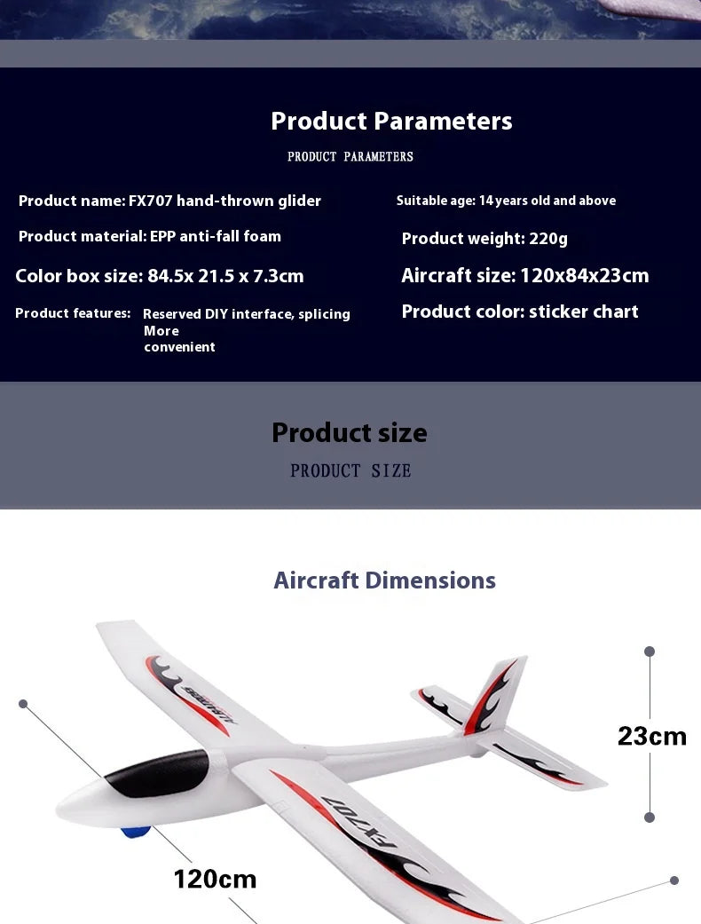 FX707S Aircraft Upgraded and Enlarged Version of Large-Scale EPP Foam Hand-Thrown Aircraft Model