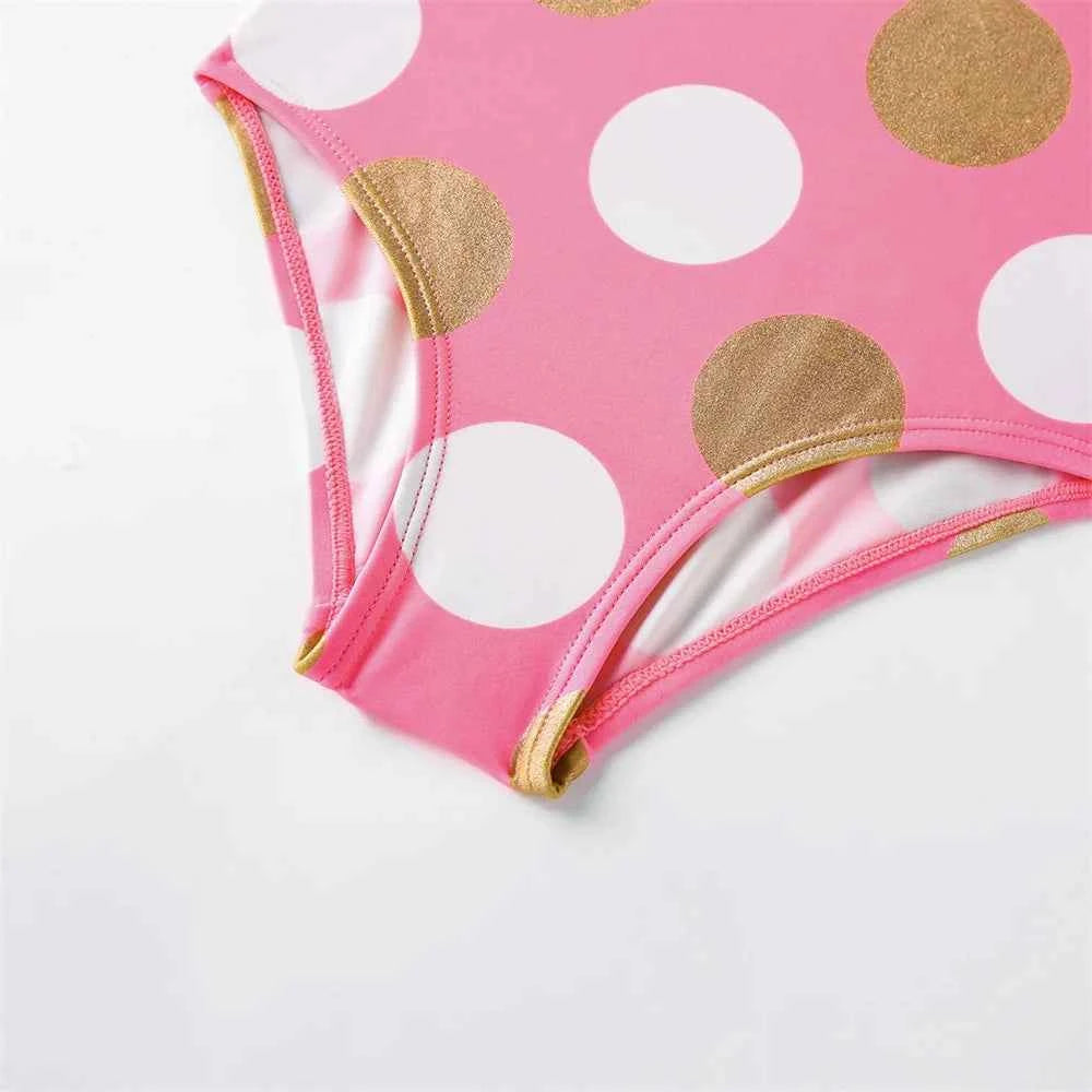 Girls' one-piece cartoon print swimsuit, children's polka-dot animal one-piece swimsuit with hollow back, beach wear