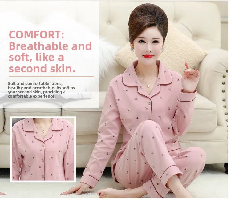 100% Pure Cotton Long Sleeve Sleepwear Set for Elderly Women Spring Summer Autumn Home Clothes Outwear Comfortable Home Suit