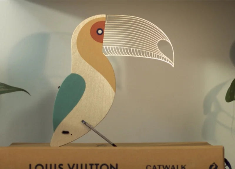 Creative Home Decorate Animal Luminous Ornaments Wood Acrylic Art Table Ornaments Pelican Sirius Whale Toucan Room Decor