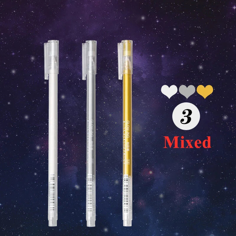 3 Pieces/Set Creative White Ink Gel Pen 0.6mm Highlight Marker Pen for Student Stationery Drawing Art Writing School Supplies