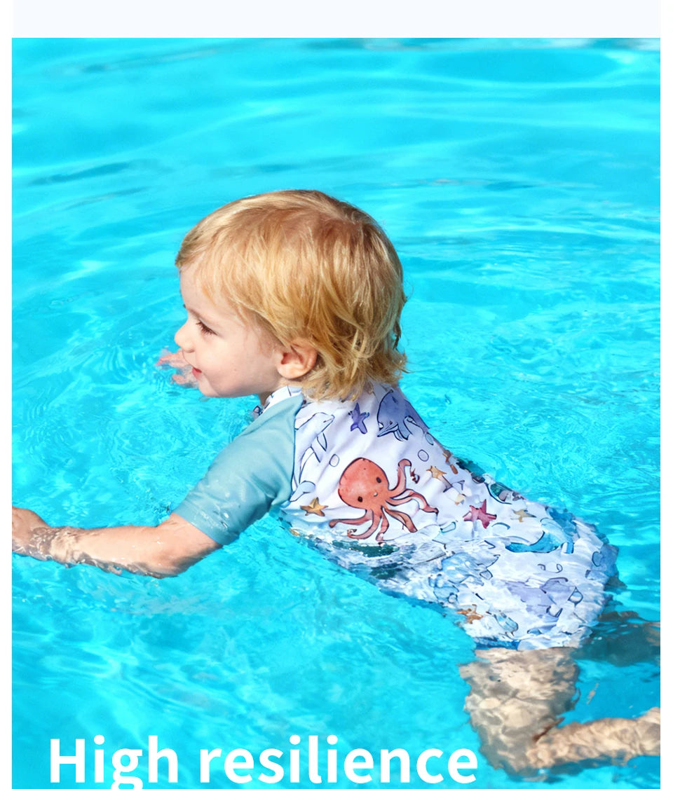 Happyflute Kids Short Sleeve One-Piece Swimsuit Quick Dry Toddler Summer Rash Guard with Shorts ，Sun Protection Suit