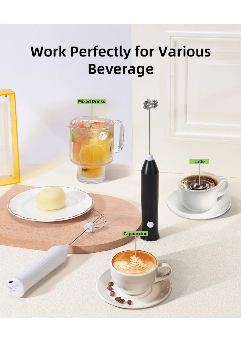 Wireless Milk Frothers  Electric USB Recharge 3 Speeds Handheld Blender Small Coffee Foam Maker Whisk For Coffee Kitchen Tools
