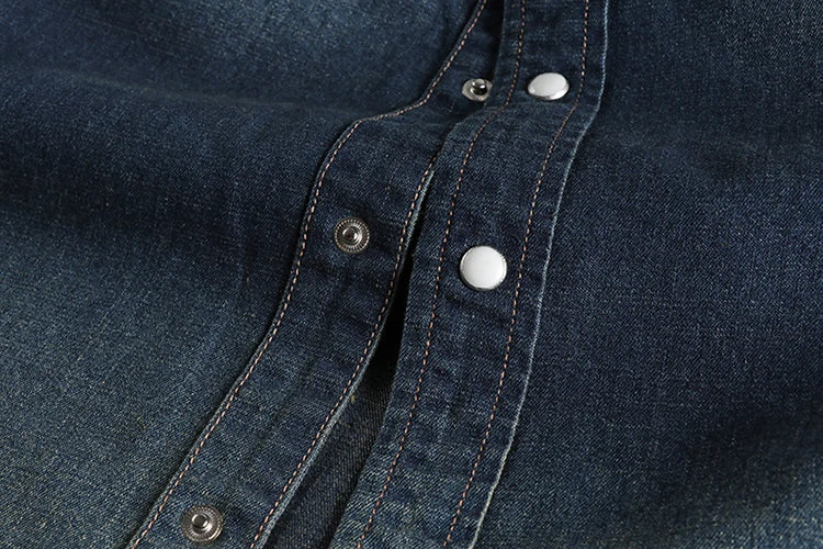 Summer New American Retro Short Sleeve Lapel Denim Cargo Shirt Men's Fashion Pure Cotton Washed Old Multi-pocket Casual Blouses