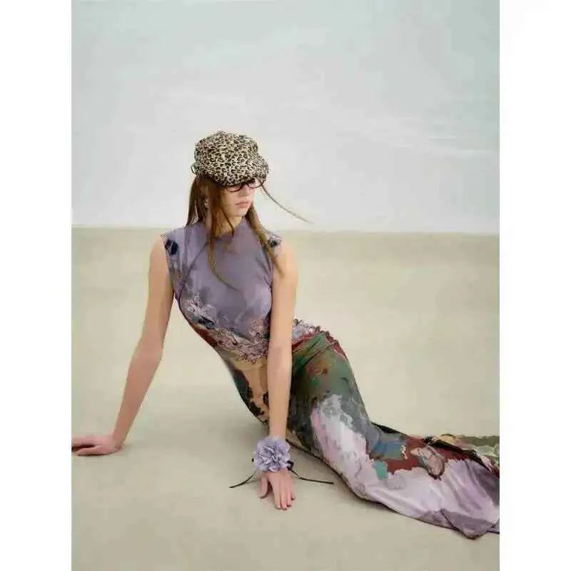 Gradient Unique Design Exquisite Beautiful Print Dress for Women Summer New Long Dress