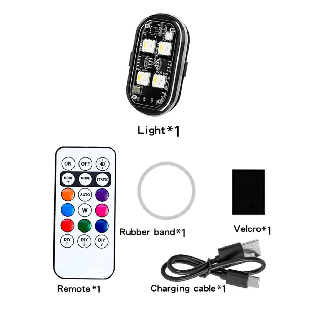 1/2/4pcs Wireless LED Strobe Lights Car Decor Atmosphere Light 8 Colors Rechargeable Led Lights Anti-Collision LED Warning Light