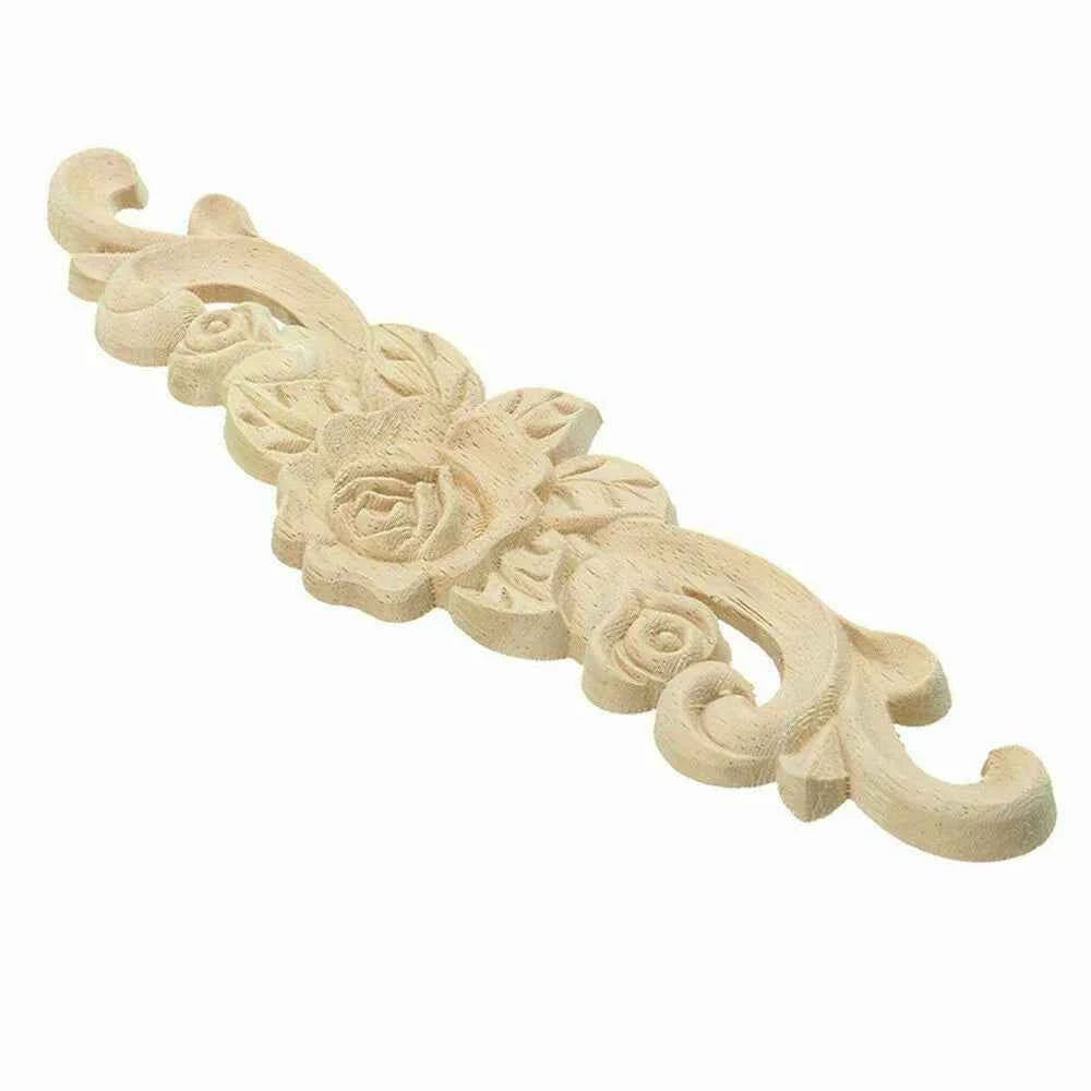 Natural Floral Wooden Carved Applique Wooden Figurines Crafts Corner Frame Appliques Frame Wall Door Furniture Woodcarving Decor