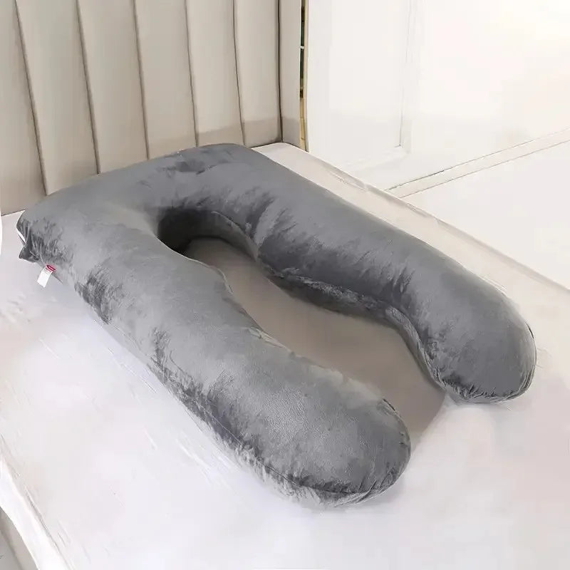 Soft Fleece U-Shaped Pregnancy Pillow - Multi-Function Maternity Body Pillow with Lumbar & Abdominal Support for Side Sleeping