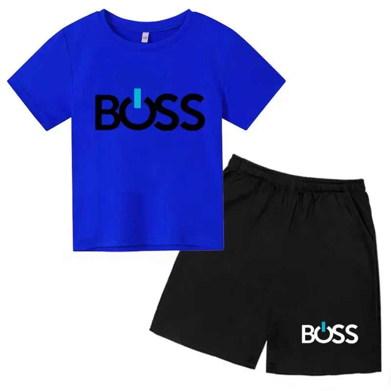 Kids Summer Sportswear 3-12 Years New Letter Fashion T-shirt Coat Boys Girls Toddler Short-sleeved+Shorts Casual Cool Sports Set