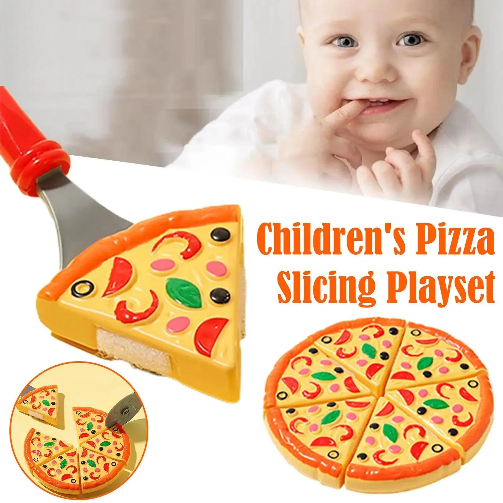 Kids Pizza Cutting Toy - Kitchen Play Accessories, Pretend Cooking Food Fake Pizza Pie Playset for Kids Indoor Play