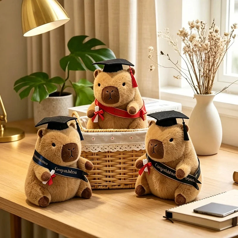 23cm Cute Graduation Capybara Plush Doll Doctor Cap Bear Animal Plush Stuffed Home Party Decor Gift For Kids Graduation Gifts