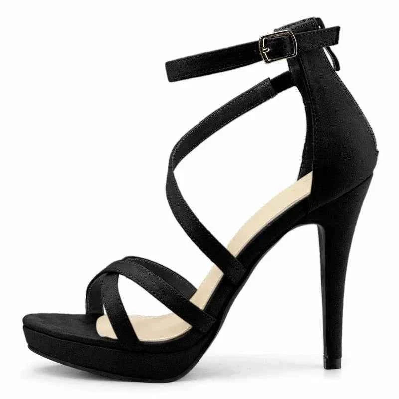 2026 Women Sandals 110mm Velvet Open Toe Ankle Strap Stiletto Strappy High Heels Platform Sandals Party Wedding Dress Sexy Shoes