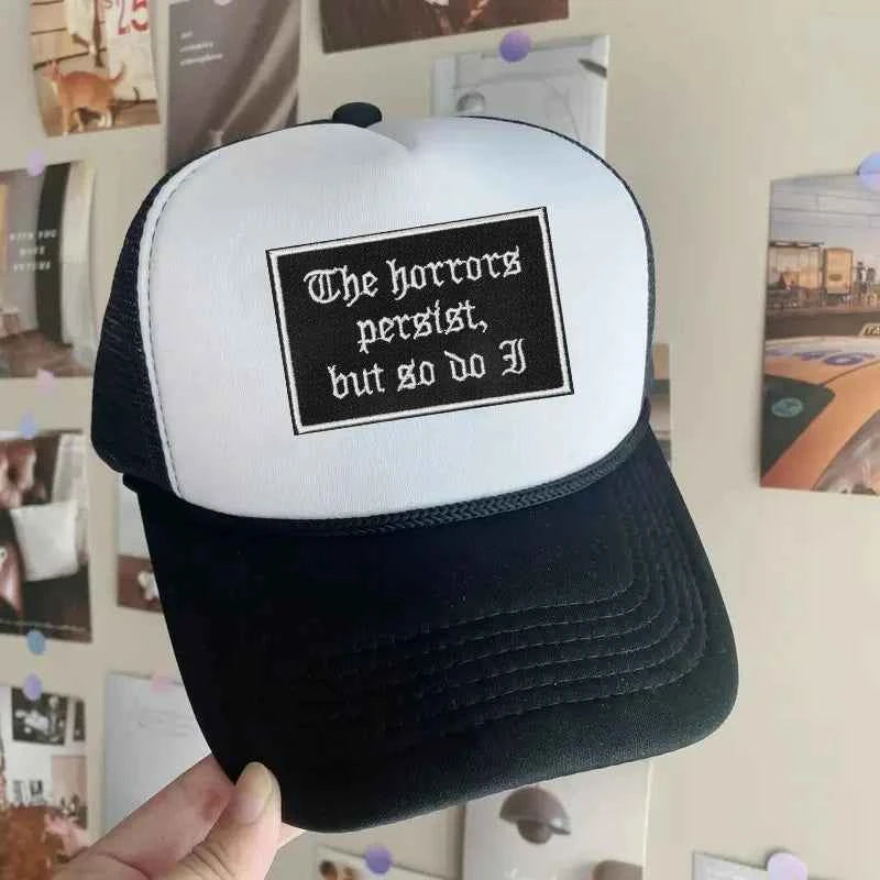 1PC The Horrors Persist But So Do I Embroidered Patch Gothic Badge DIY Gift Iron On Patches For Clothing Cap Jacket Trucker Hat