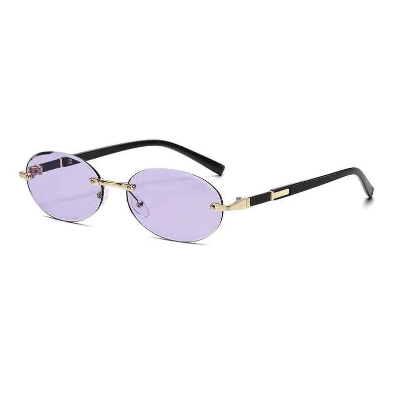 Popular Women Men Shades Oval Sun Glasses for Female Male Summer Traveling UV400 Rimless Sunglasses Round Fashion Gafas De Sol