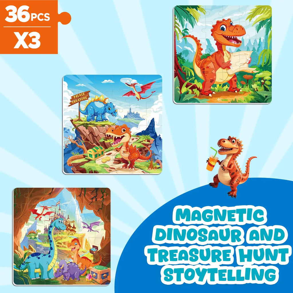 Dinosaur Magnetic Jigsaw Puzzles for Kids 3 In 1 Travel Puzzles Toys Montessori Educational Games Girls Boys Birthday Gifts