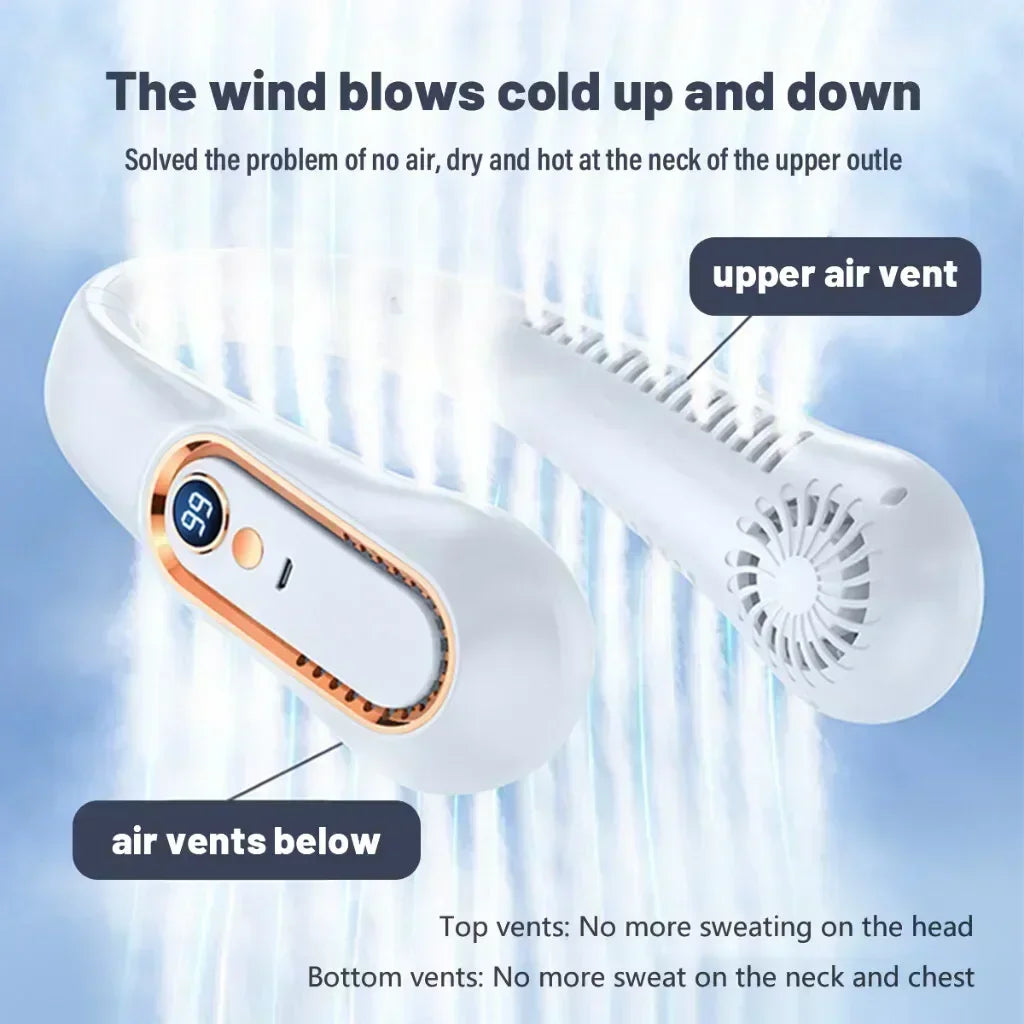 Neck Bladeless Fan Mini Ultra Long Life Portable Lazy Silent Fan USB Charging Student Sports Office Digital Display Power 5 Gear