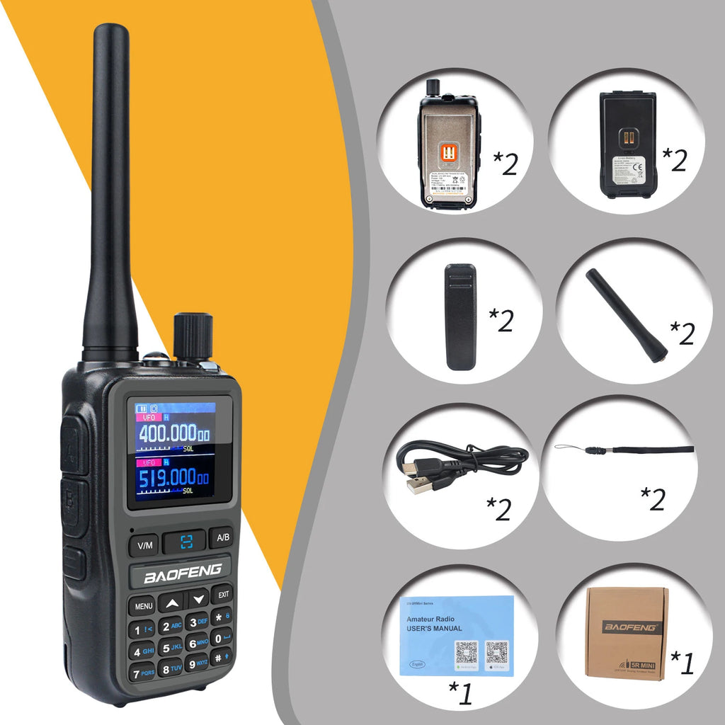 2PCS/Pack Baofeng UV-5R Mini Dual Band Dual PTT Walkie Talkie 5RMINI Air Band Rx 5W Compact  VOX FM Amateur Radio Type-C Charge