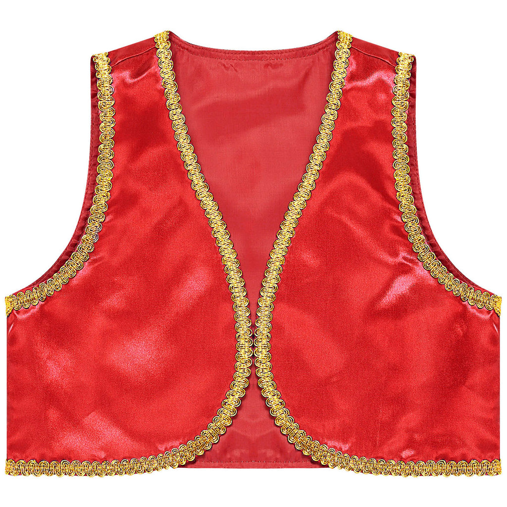 Children Boys Arabian Prince Costume Genies Vest Open Front Golden Genies Waistcoat for Party Halloween Cosplay Fancy Dress Up