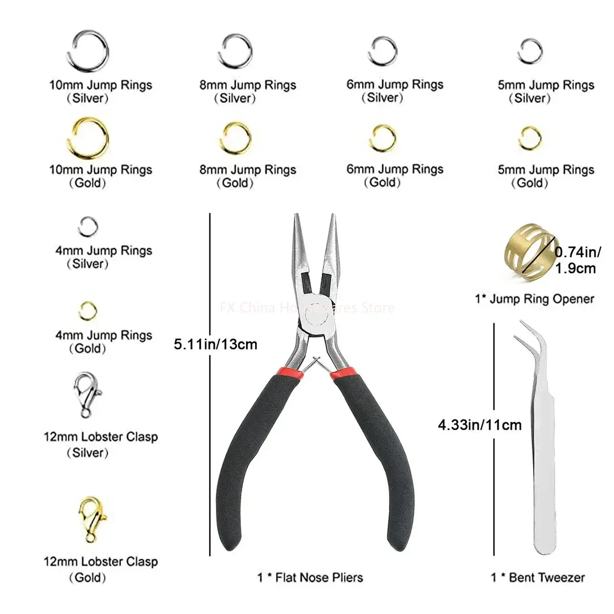 About 1200pcs Gold & Silver Jump Rings with Lobster Clasps + Pliers - DIY Jewelry Making Kit for Necklaces & Earrings