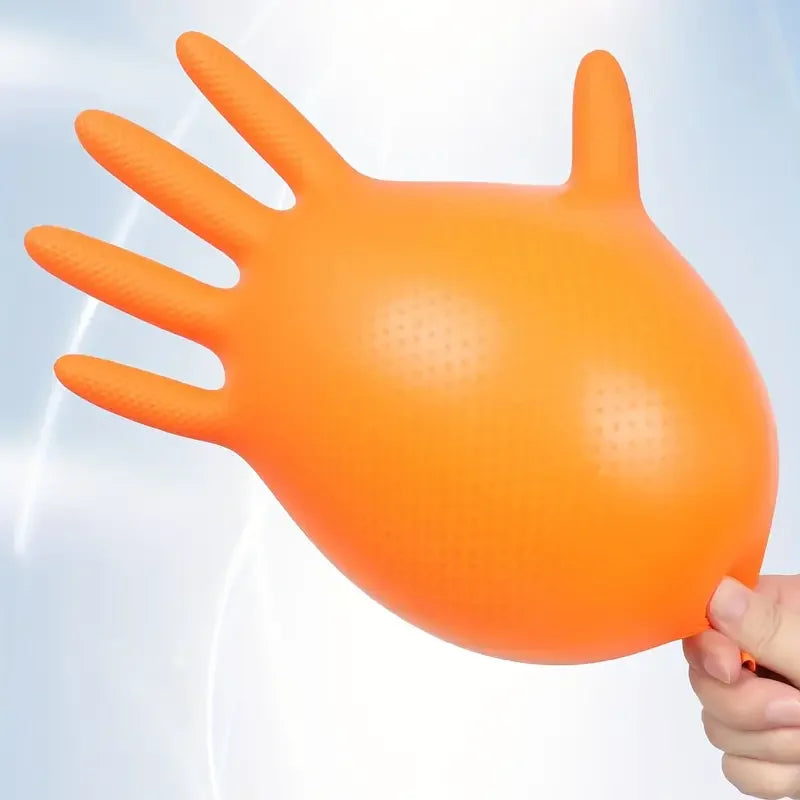 Orange Nitrile Gloves Disposable 8Mil Super Duty Diamond Textured Safety Protective Work Gloves Auto Mechanic Industrial Gloves