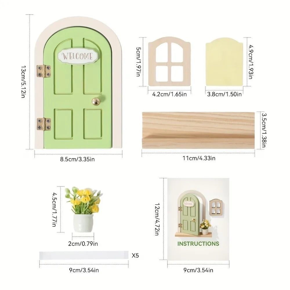 Glows in The Dark Window Dollhouse Home Decorations Mini Creative Fairy Elf Door Funny Wooden Mouse Hole Nursery Decor
