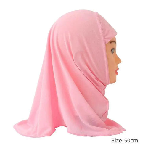 50cm Children Hijabs Muslim Girls Kids Hijab Islamic Scarf Shawls Soft and Stretch Material for 2 to 7 Years Old Girls Turban
