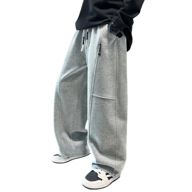 2026 New Spring Casual Kids Pants Black Elastic Waist Straight Leg Sweatpants for Boys Loose Pocket Children Trousers