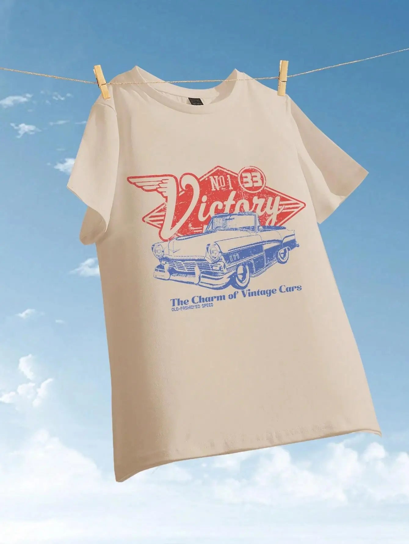 Women Cotton T-shirts The Charm Of Vintage Cars Victory Printing Short Sleeve O-Neck Loose Tops Summer Street Female Clothes