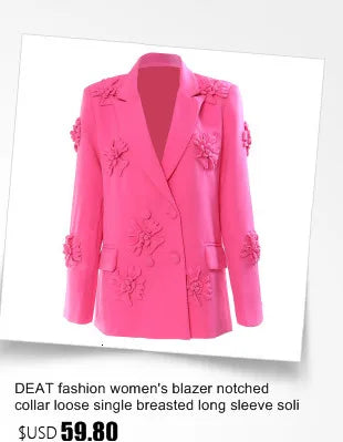 DEAT 2024 New autumn Turn-down Collar Full Sleeves Metal Beaded No Buttons Short jackets Female Single Suit WF18501L Black