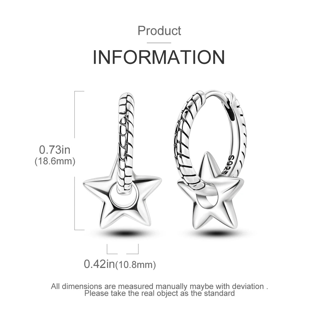2024 New Sterling Silver S925 Ear Loops Star Ringed Snake Bone Earrings Pendant Simple Jewelry For Women Girls Party Gifts