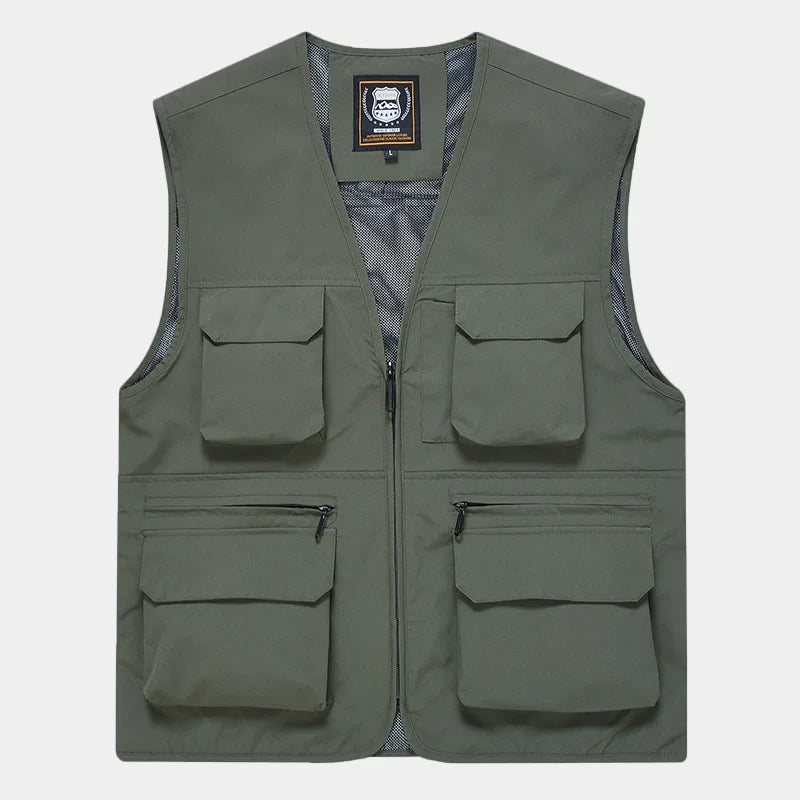 FGKKS Brand Men's Fashion Vest Solid Color Tooling Style Waistcoat Thin Multi-Pocket Casual Loose Vest for Men