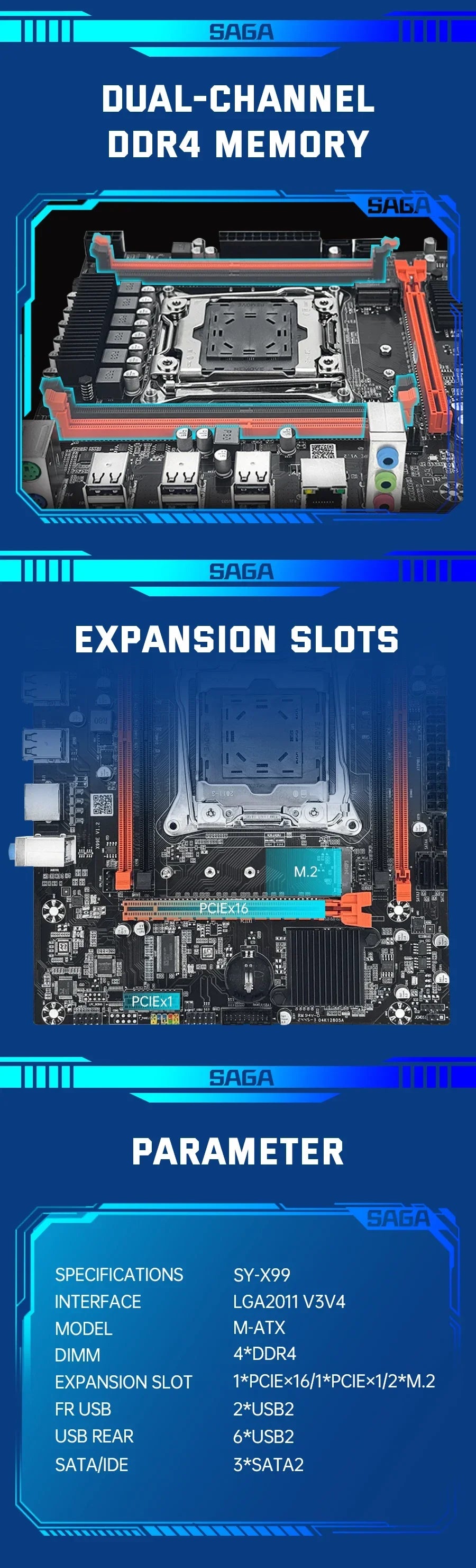 SOYO X99 Motherboard Set Kit With Intel LGA2011-3 Xeon E5 2680 V4 and DDR4 16GB (2*8GB) 2133MHz Dual Channel RAM M.2 NVME