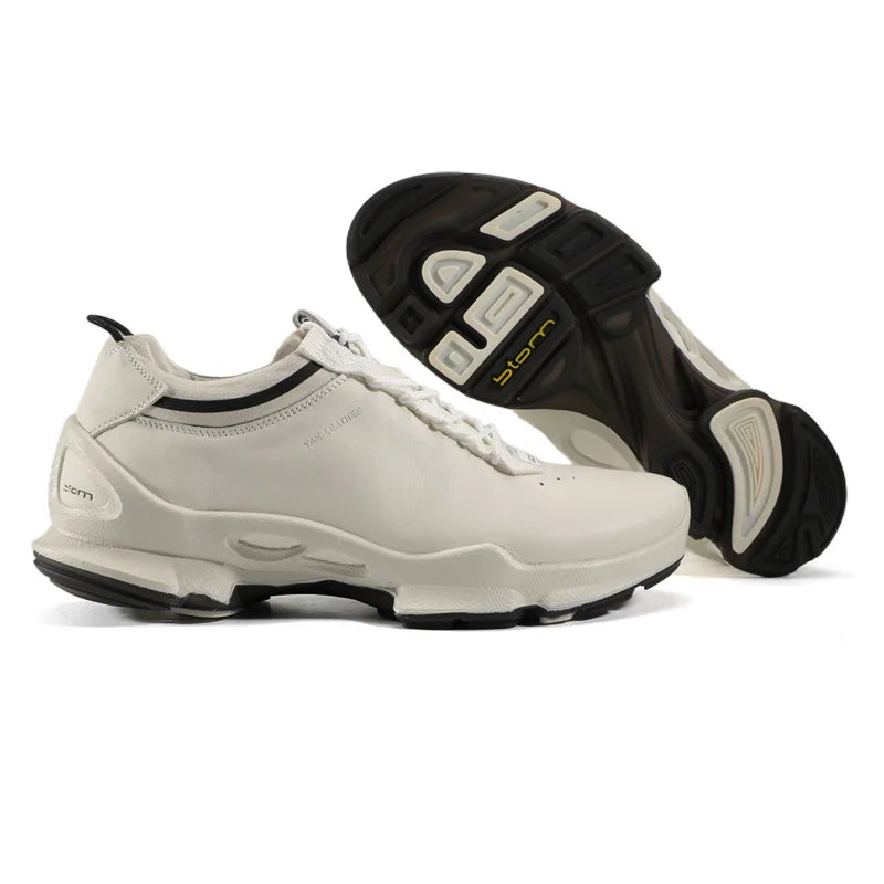 Natural Genuine Leather Shoes Men Athletic City Walk Casual Luxury Brand Cowhide Sneaker Stylish Business Office Training White