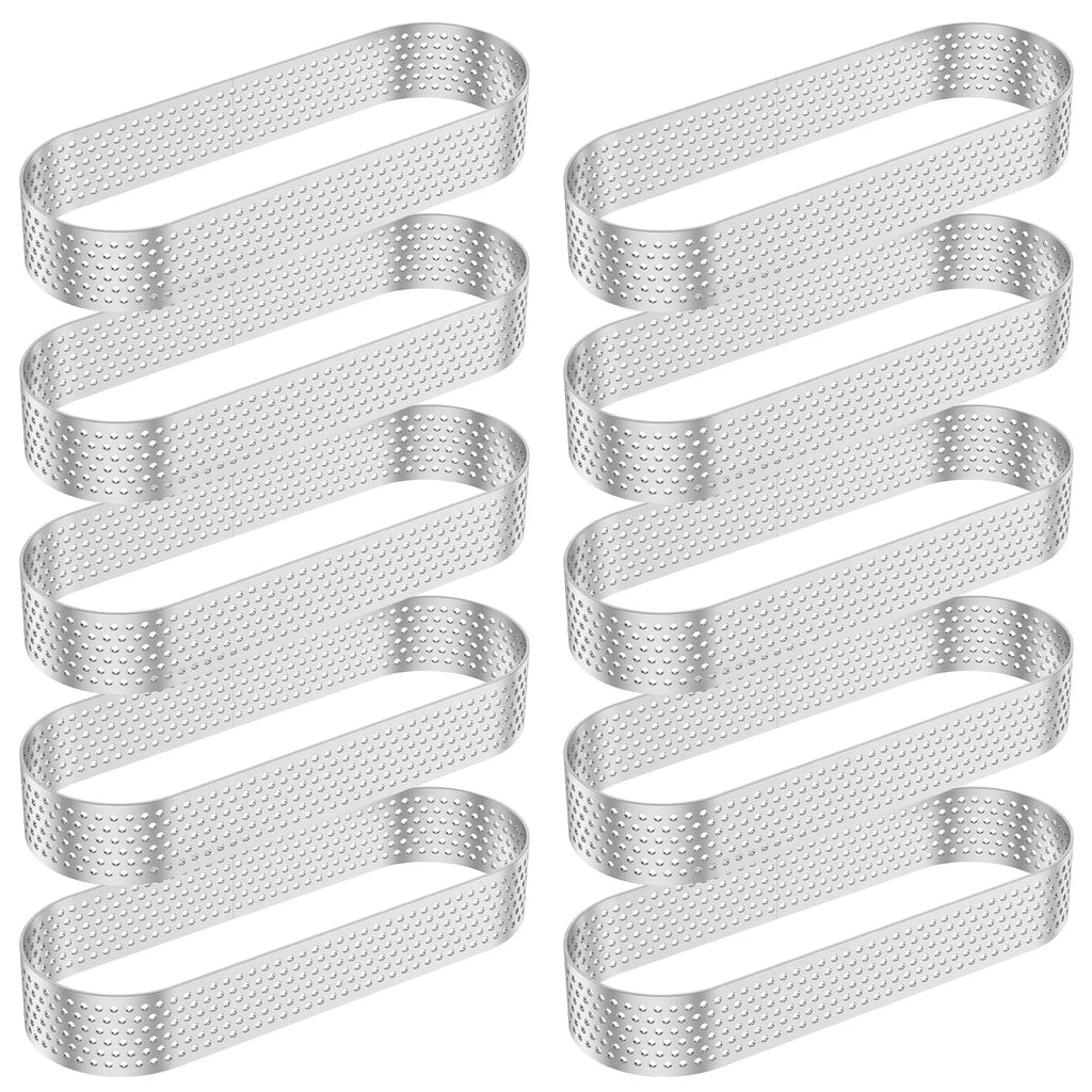 12Pcs Oval Muffin Tart Rings Stainless Steel Porous Tart Ring Perforated Cake Mousse Mold Cookies Cutter Pastry Quiche Mold Tool