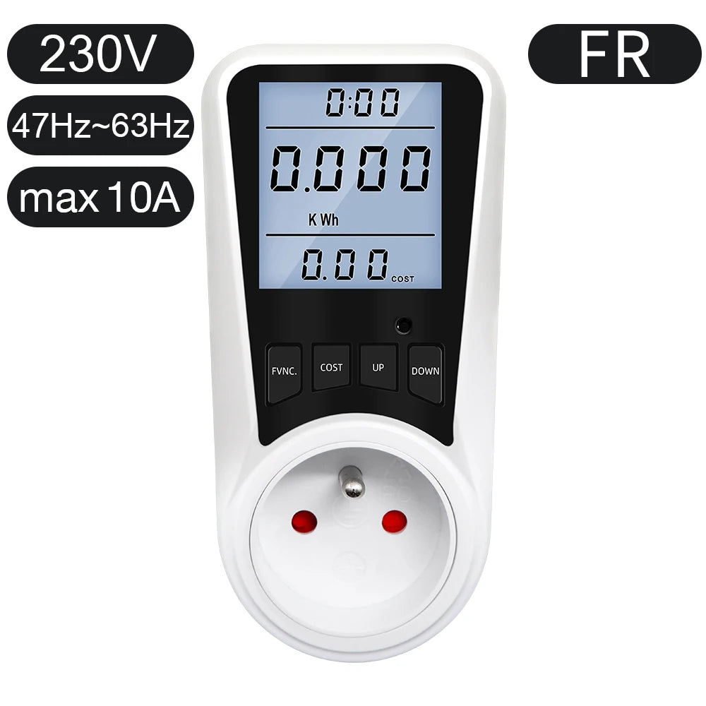 220V Digital Wattmeter AC EU Power Meter LCD Electricy Consumption Meter Socket Wattage Kwh Energy Test FR US BR Power Analyzer
