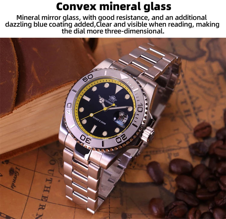 ADDIESDIVE Top Brand Mens Quartz Watches 41mm Stainless Steel Calendar Display Luxury Watch Luminous 200m Dive Casual Wristwatch