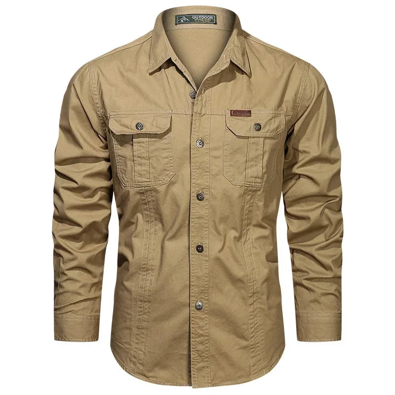 Men Multi-pockets Tooling Shirts Military Outdoor Long-sleeved Shirts High Quality Male Cotton Casual Large Size Shirts 6XL