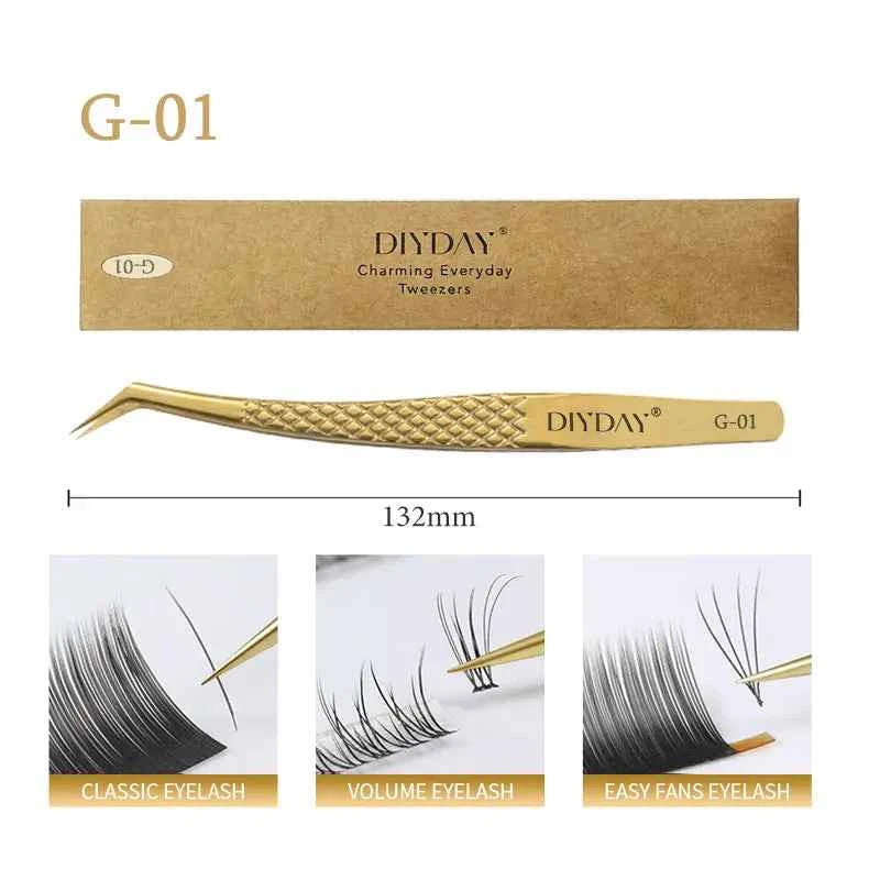 DIYDAY Anti-slip Eyelash Extension Tweezers Stainless Steel Fiber Tip Lashe Tweezer Precision Makeup Tool for Professional Use