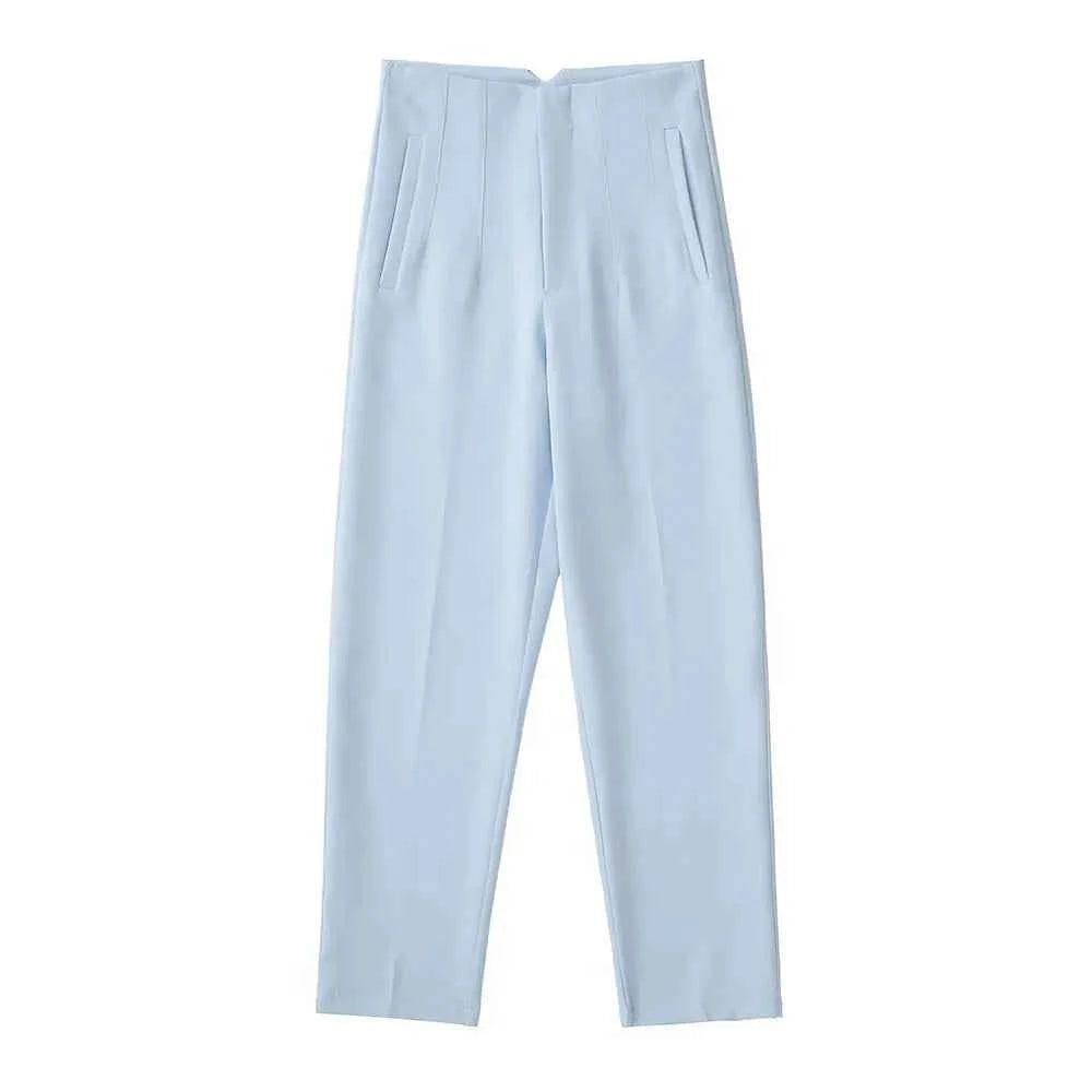 DUOPERI Women Fashion Solid Basic High Waist Trousers Chic Female Office Lady Casual Business Workwear Long Pant
