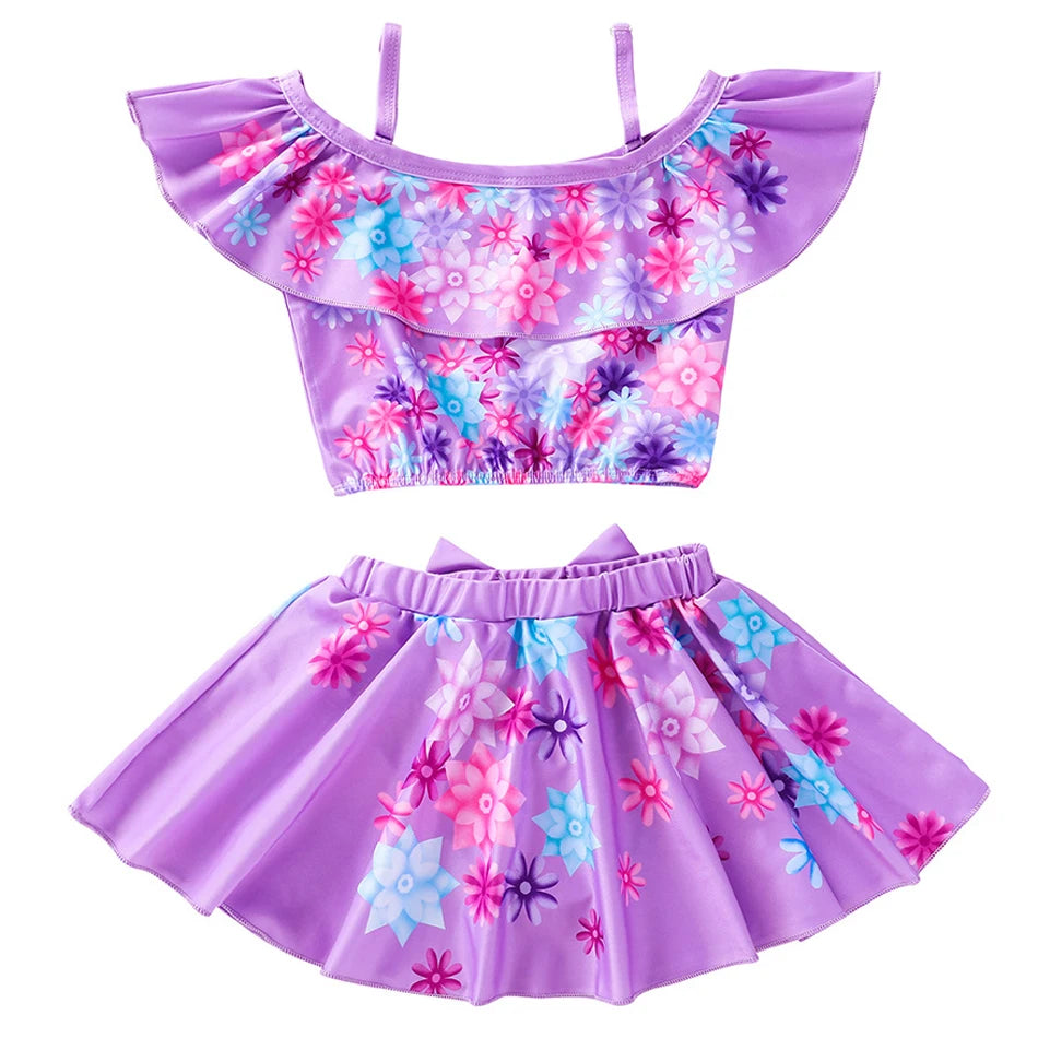Encanto Mirabel Isabela Cosplay Carnival Costume Girls Swimsuit 2 Piece Sets Summer Swimwear Bikini Beach Party Set 3-10Yrs
