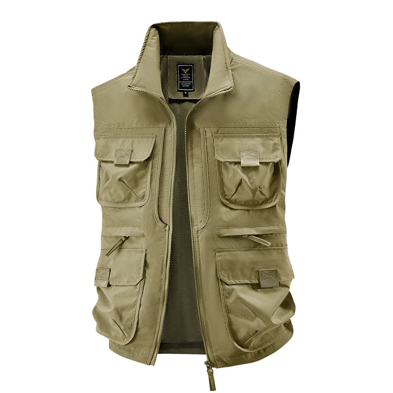 2025 Men's Outdoor Tooling Multi-Pocket Casual Outdoor Fishing Large Size Vest with Vertical Collar Breathable Quick-drying Vest