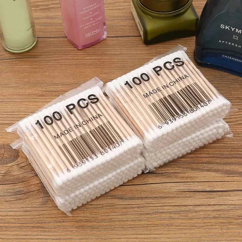 500/100 Round Headed Cotton Swabs, Double Round Headed Cotton Swabs, Bamboo Sticks, Precision Pointed Cosmetic Nail Tools