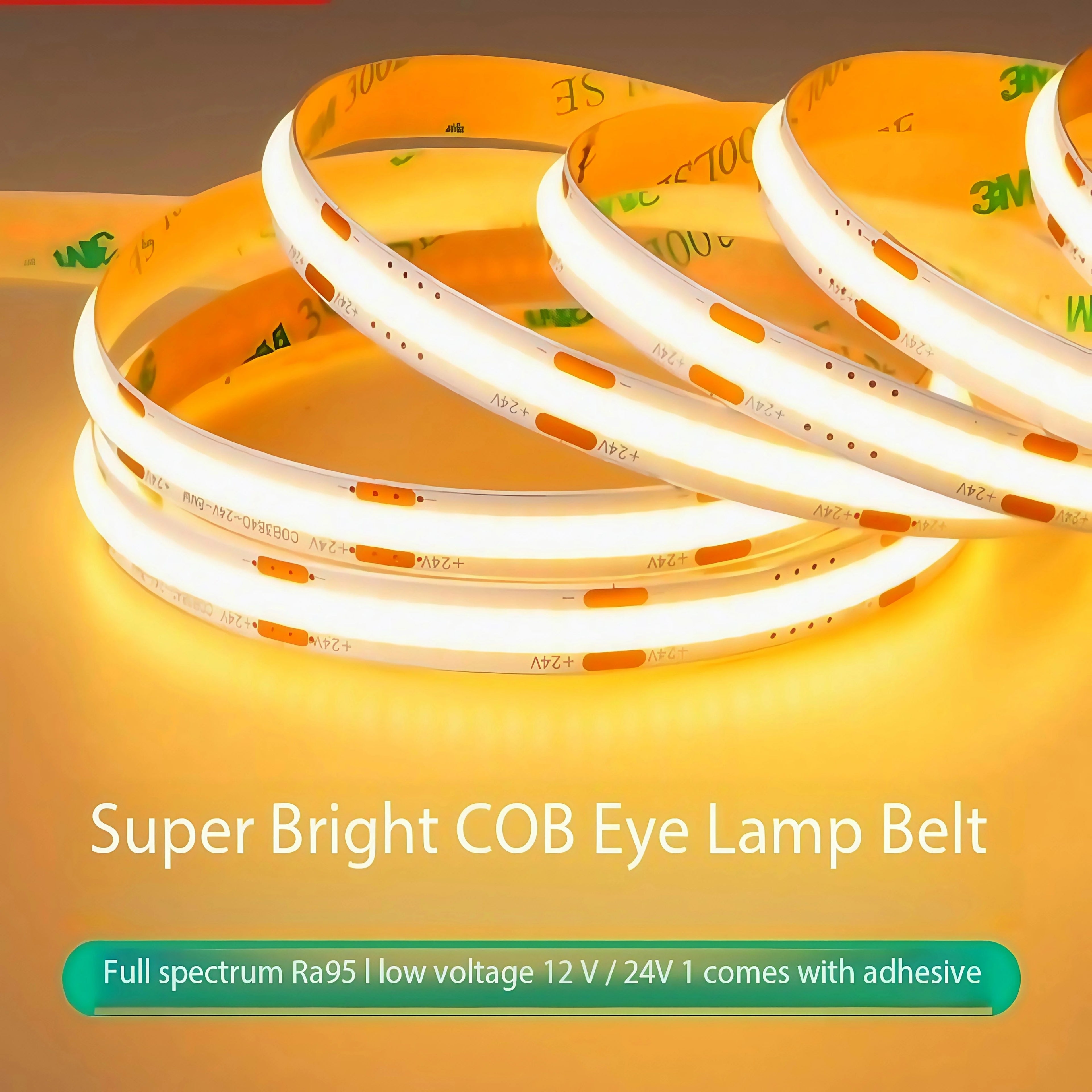 DC 12V 24V FOB COB Strip 320Leds/M High Density RA90 White 3000K 4000K 6000K IP20 Flexible Ribbon Rope LED Light
