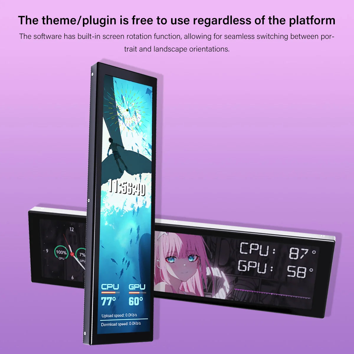 9.2 Inch PC Case Secondary Monitor USB Type-C IPS Sub Display CPU GPU Temperature Data Monitor For Computer Case