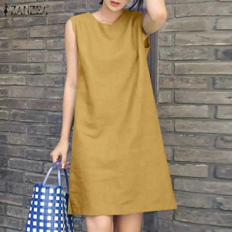 2024 Summer Dress ZANZEA Fashion Sleeveless Beach Vestidos Office Work Sundress Women Elegant Solid Color Dresses Robe Femme